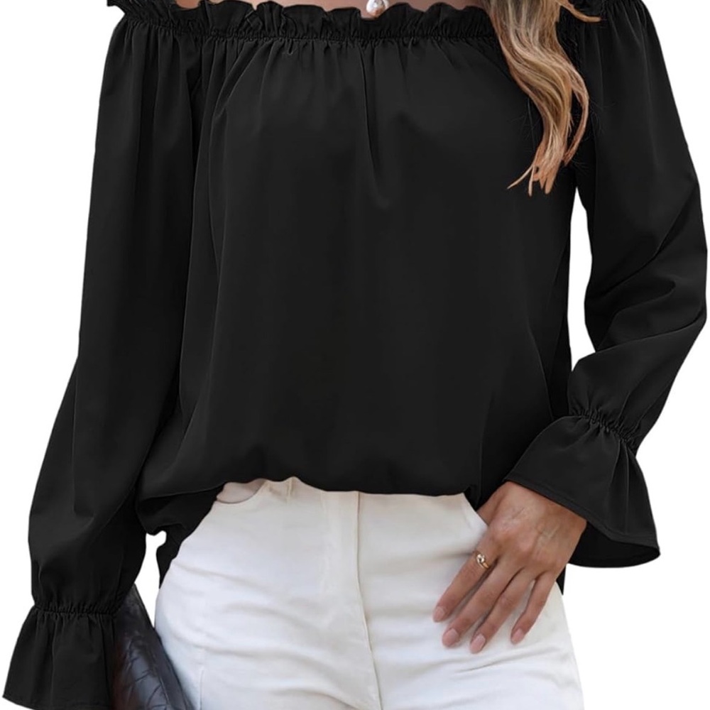 Black Off-Shoulder Long Sleeve Women's Top